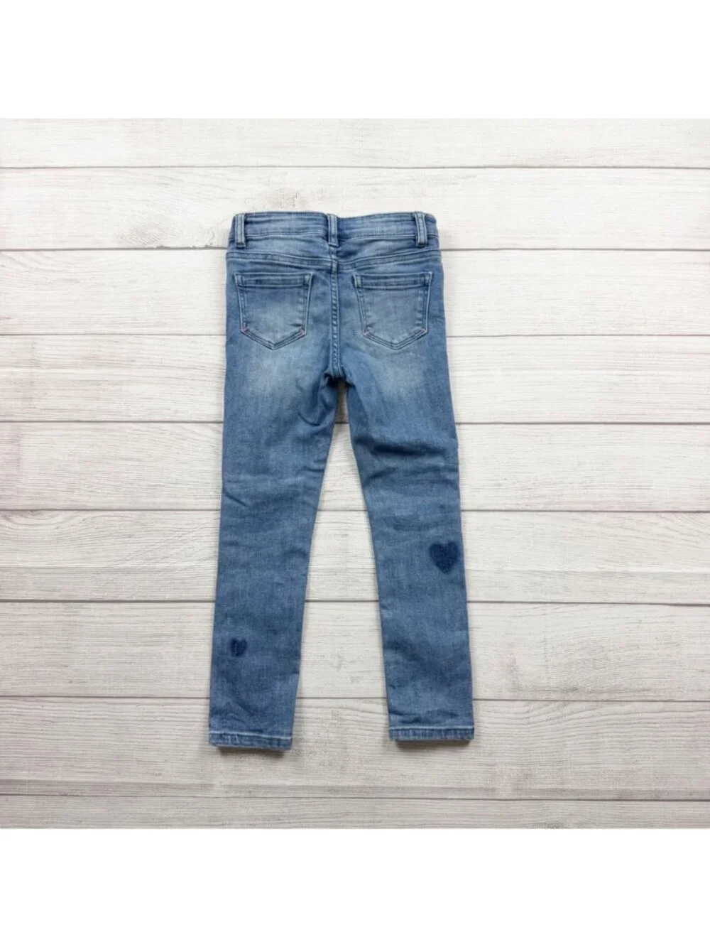 Matilda Jane Girls Heart Patch Denim Jeans Slim Adjustable Waist Blue 6